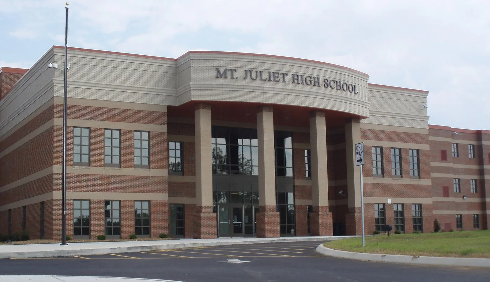 The front entrance of Mt. Juliet High School, home of the Golden Bears.