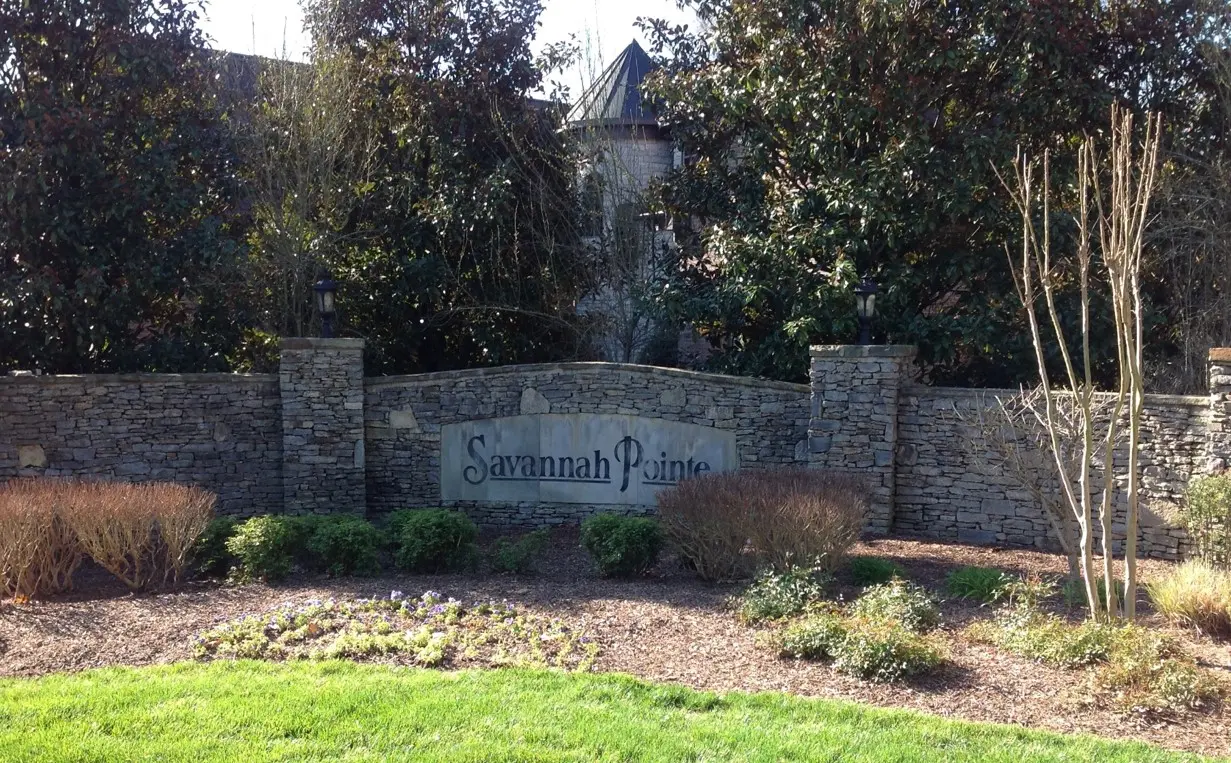 The stone entrance wall of the Savannah Pointe subdivision in Mount Juliet.