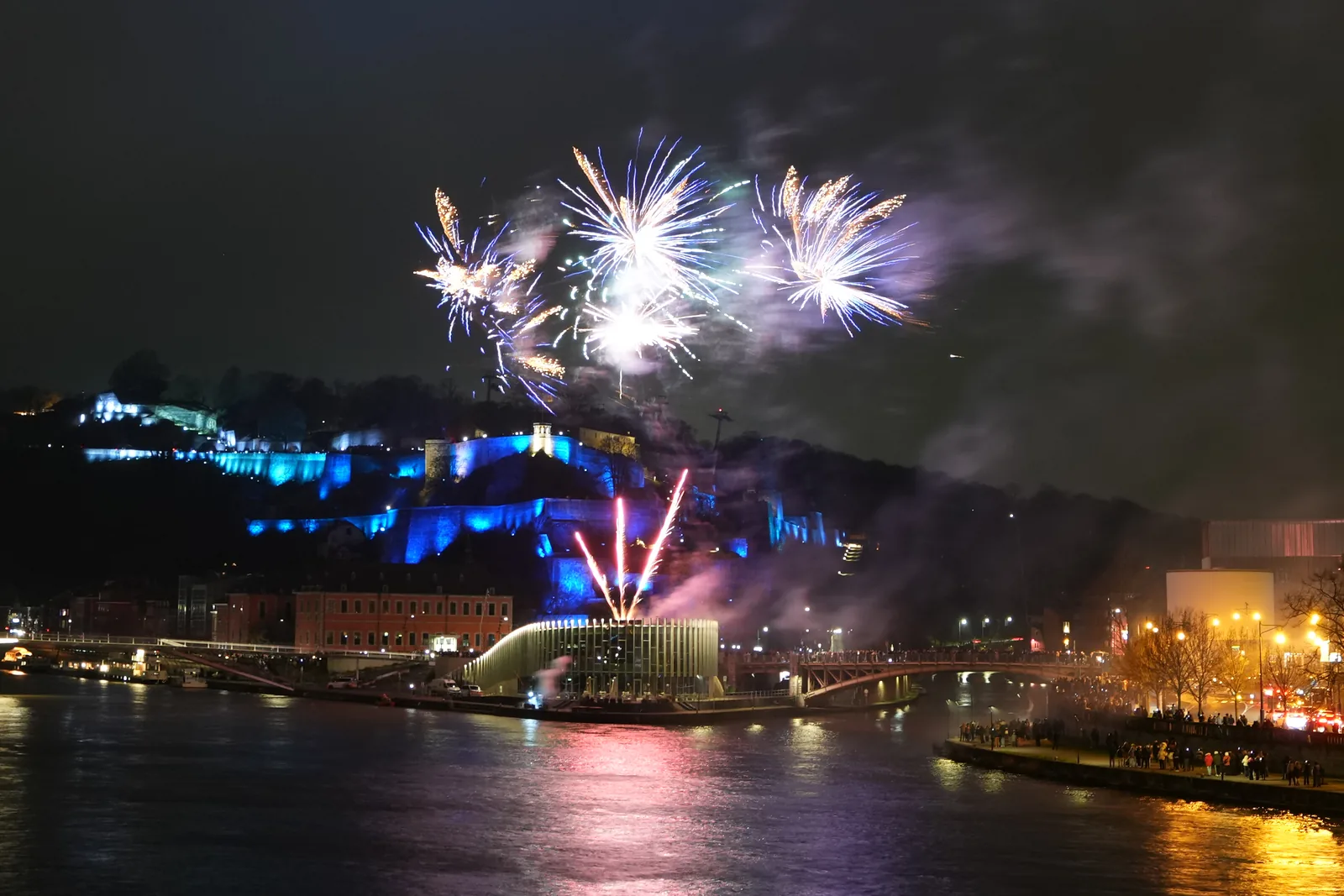 New Year fireworks burst over the Citadel of Namur in Belgium.